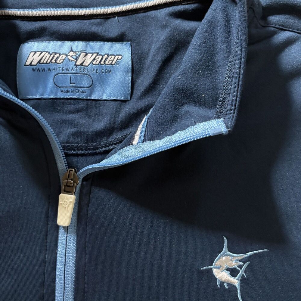 White Water Mens L Blue Marlin 1/4 Zip Pullover Shirt Coastal Fishing Beach - Picture 2 of 6